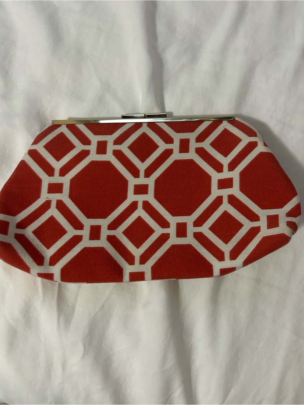 Geometric Orange and White Frame Clutch